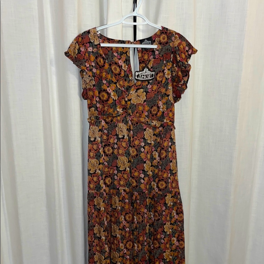 Angie Orange Brown Maxi Sundress with Flutter Cap Sleeves
